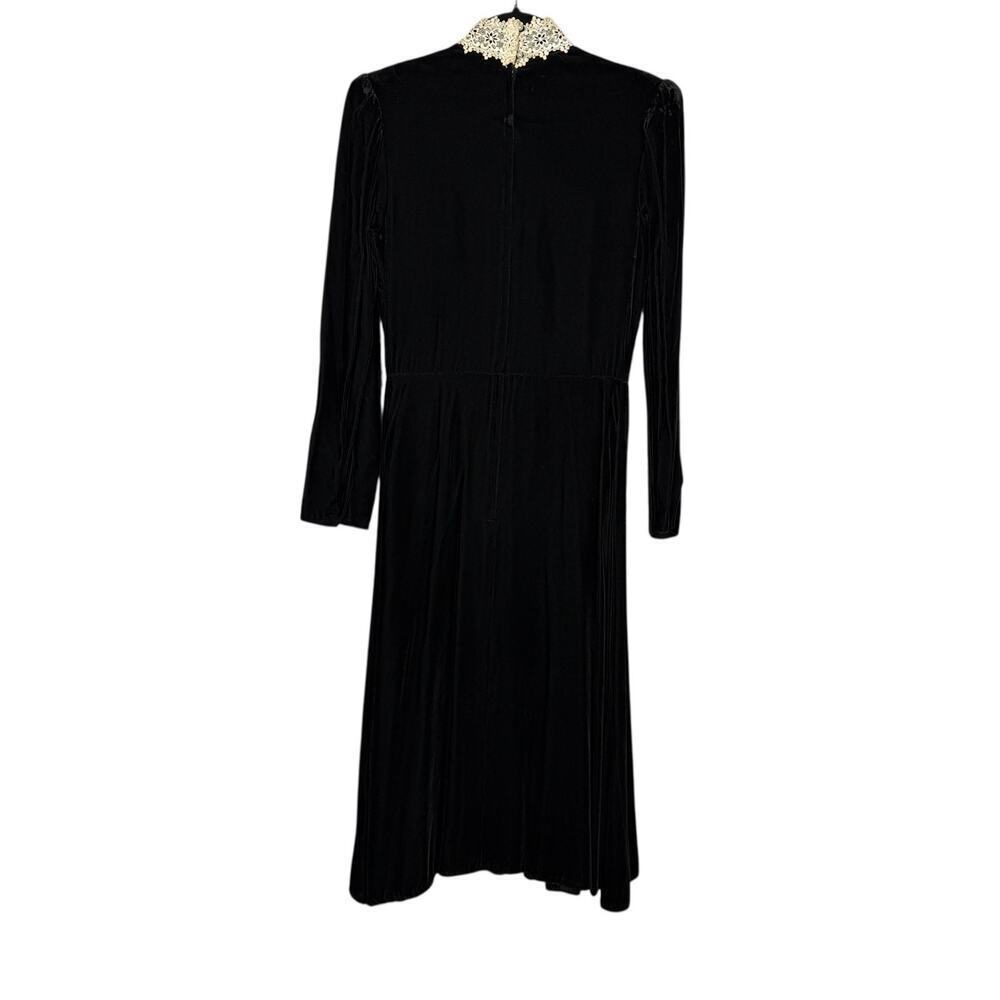 Vintage 1980s Gunne Sax Jessica McClintock Black Velvet Midi Dress Basque 9 - Picture 2 of 16